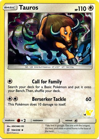 Tauros (164/236) (Pikachu Stamp #14) [Battle Academy 2020] | Black Swamp Games