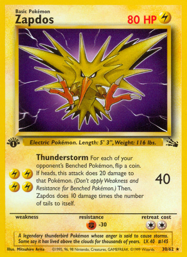 Zapdos (30/62) [Fossil 1st Edition] | Black Swamp Games