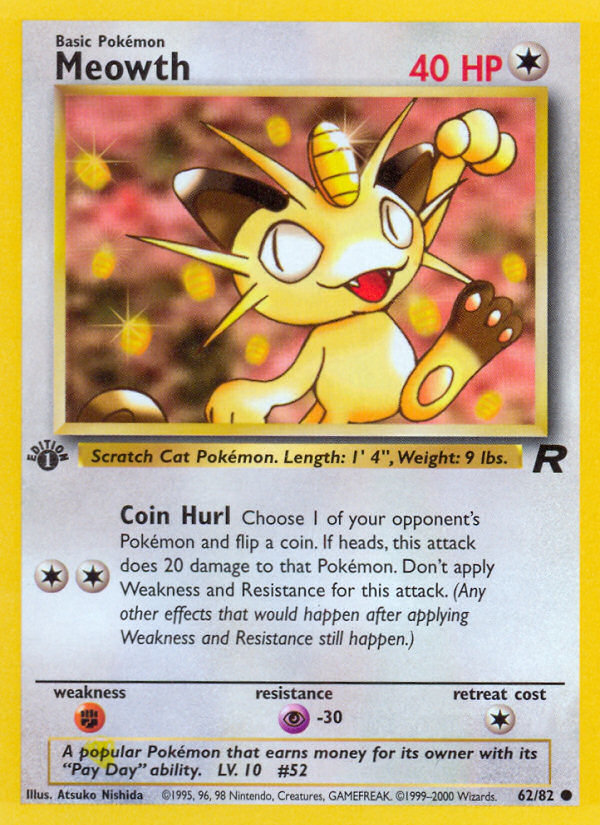 Meowth (62/82) [Team Rocket 1st Edition] | Black Swamp Games