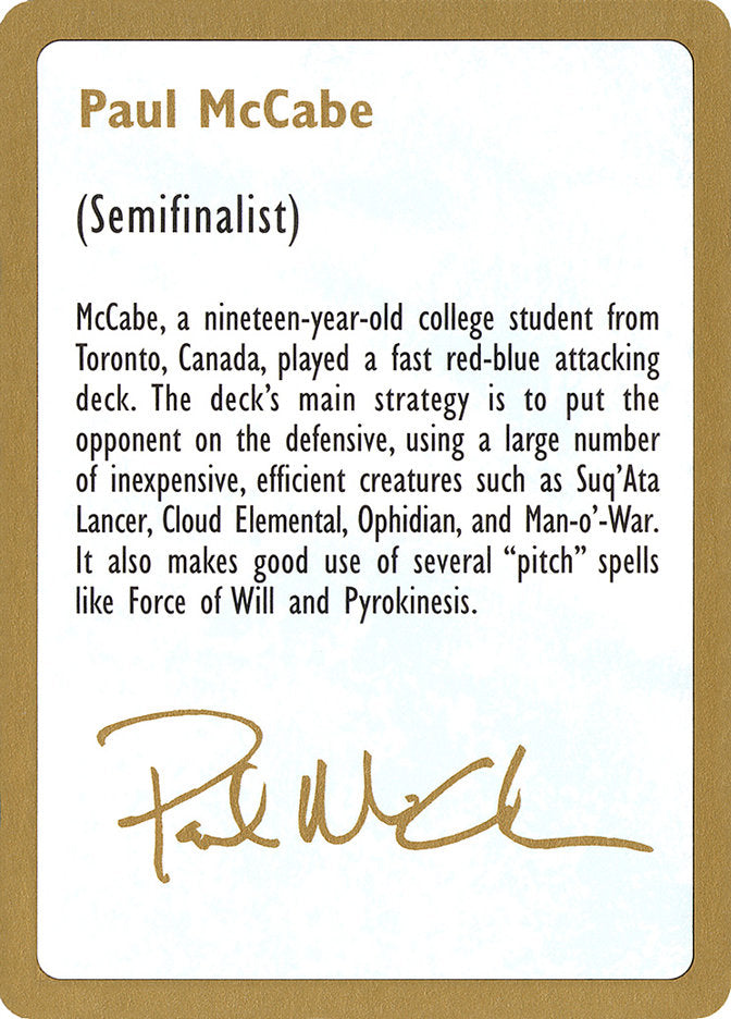 Paul McCabe Bio [World Championship Decks 1997] | Black Swamp Games