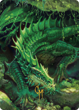 Lurking Green Dragon Art Card (Gold-Stamped Signature) [Commander Legends: Battle for Baldur's Gate Art Series] | Black Swamp Games