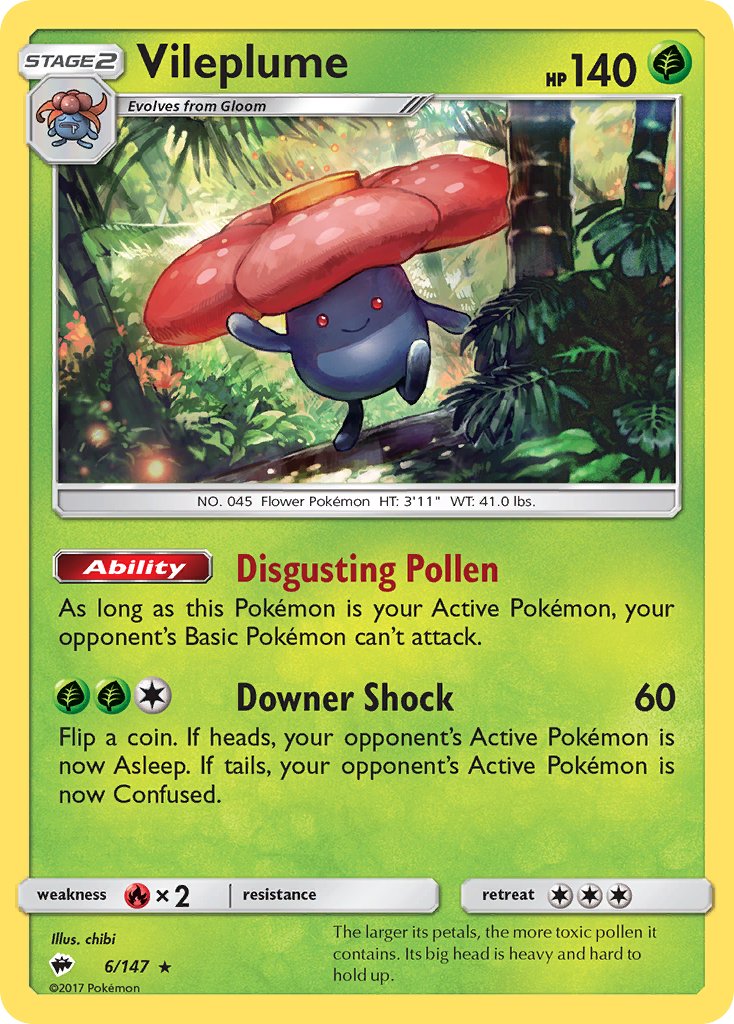 Vileplume (6/147) (Prerelease Kit Exclusive) (Theme Deck Exclusive) [Sun & Moon: Burning Shadows] | Black Swamp Games