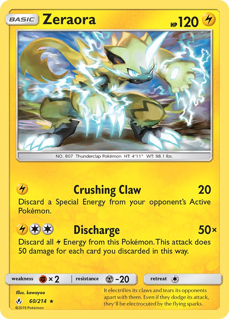 Zeraora (60/214) (Cracked Ice Holo) (Theme Deck Exclusive) [Sun & Moon: Unbroken Bonds] | Black Swamp Games