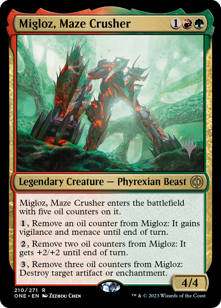 Migloz, Maze Crusher (Promo Pack) [Phyrexia: All Will Be One Promos] | Black Swamp Games