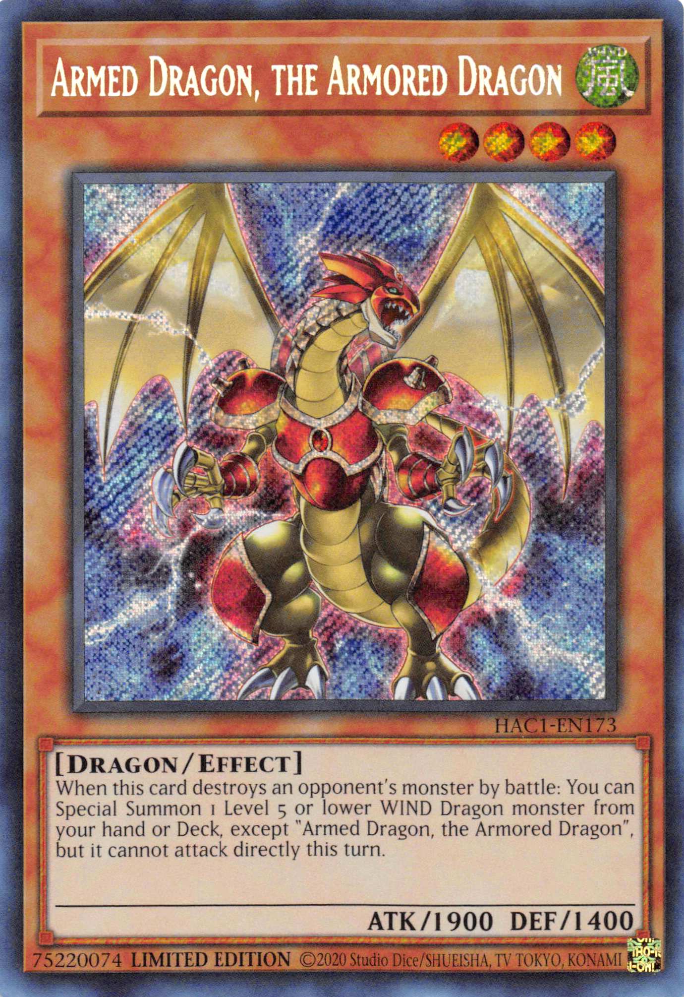 Armed Dragon, the Armored Dragon [HAC1-EN173] Secret Rare | Black Swamp Games