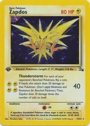 Zapdos (15/62) (Cosmos Holo) [Fossil 1st Edition] | Black Swamp Games