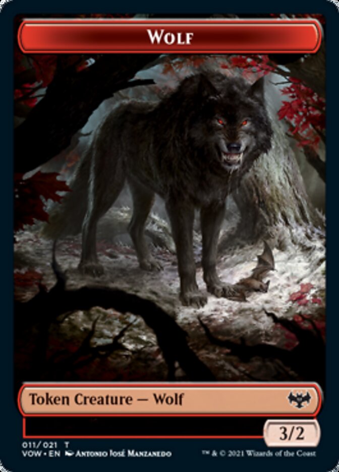 Wolf (011) // Treasure Double-sided Token [Innistrad: Crimson Vow Tokens] | Black Swamp Games