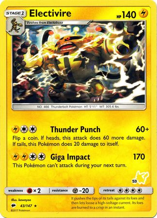 Electivire (43/147) (Pikachu Stamp #53) [Battle Academy 2020] | Black Swamp Games