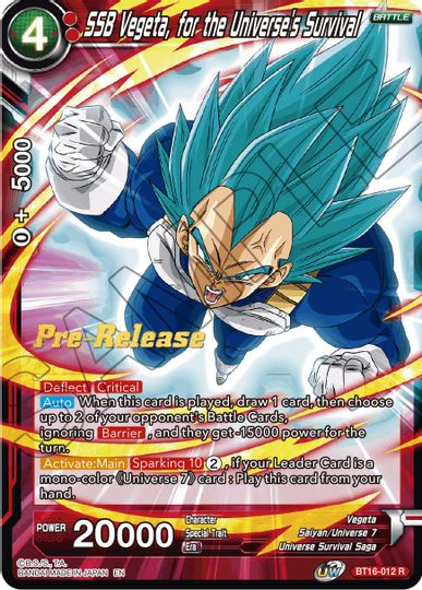 SSB Vegeta, for the Universe's Survival (BT16-012) [Realm of the Gods Prerelease Promos] | Black Swamp Games