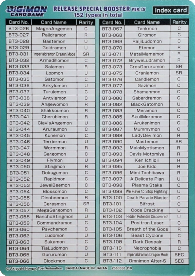 Release Special Booster Ver.1.5 Index Card (Player 2) [Release Special Booster Ver.1.5] | Black Swamp Games