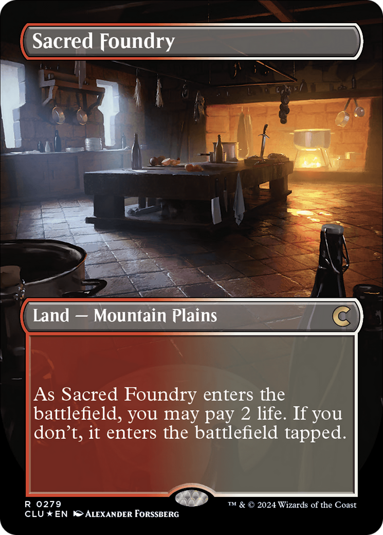 Sacred Foundry (Borderless) [Ravnica: Clue Edition] | Black Swamp Games