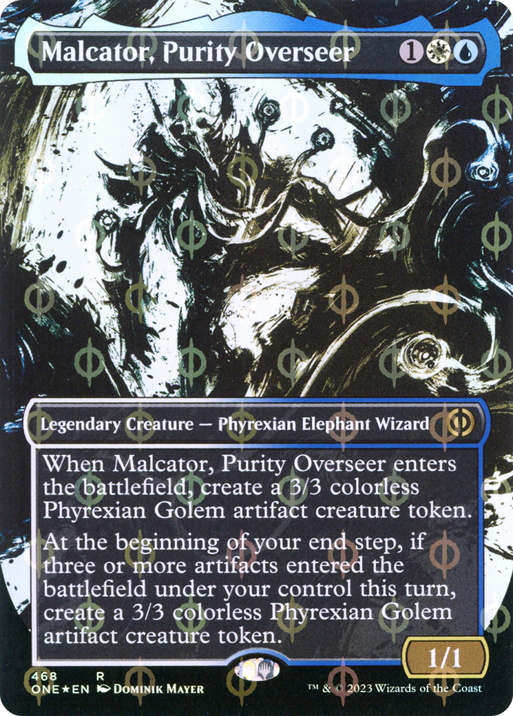 Malcator, Purity Overseer (Borderless Ichor Step-and-Compleat Foil) [Phyrexia: All Will Be One] | Black Swamp Games