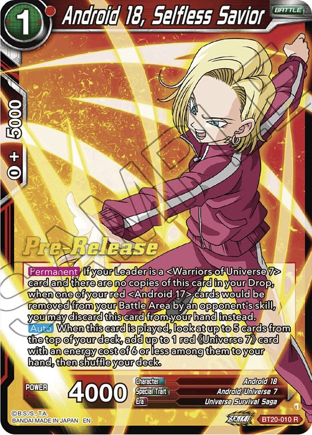 Android 18, Selfless Savior (BT20-010) [Power Absorbed Prerelease Promos] | Black Swamp Games