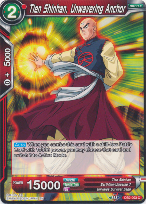 Tien Shinhan, Unwavering Anchor (Reprint) (DB2-003) [Battle Evolution Booster] | Black Swamp Games