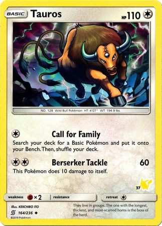 Tauros (164/236) (Pikachu Stamp #37) [Battle Academy 2020] | Black Swamp Games