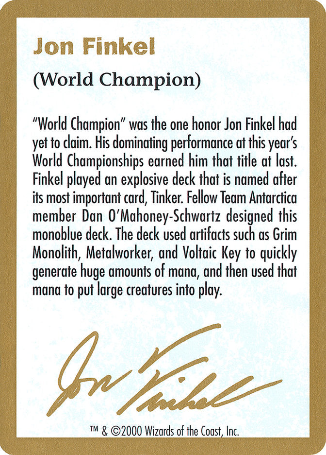 Jon Finkel Bio [World Championship Decks 2000] | Black Swamp Games